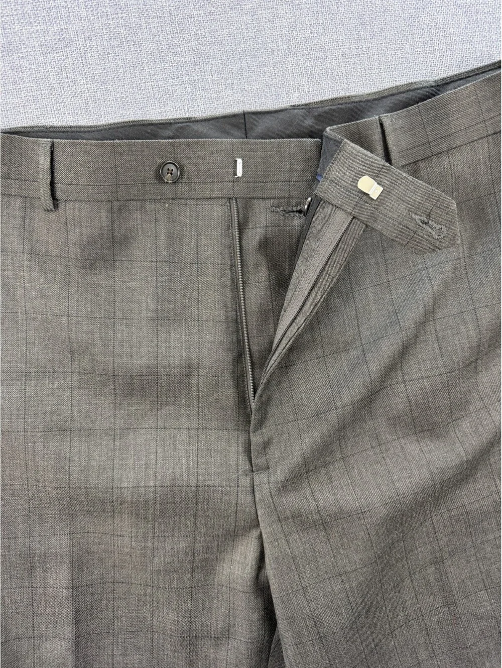 Stafford Classic Fit Mens Dress Pants 42x32 Brown Check Wool Blend